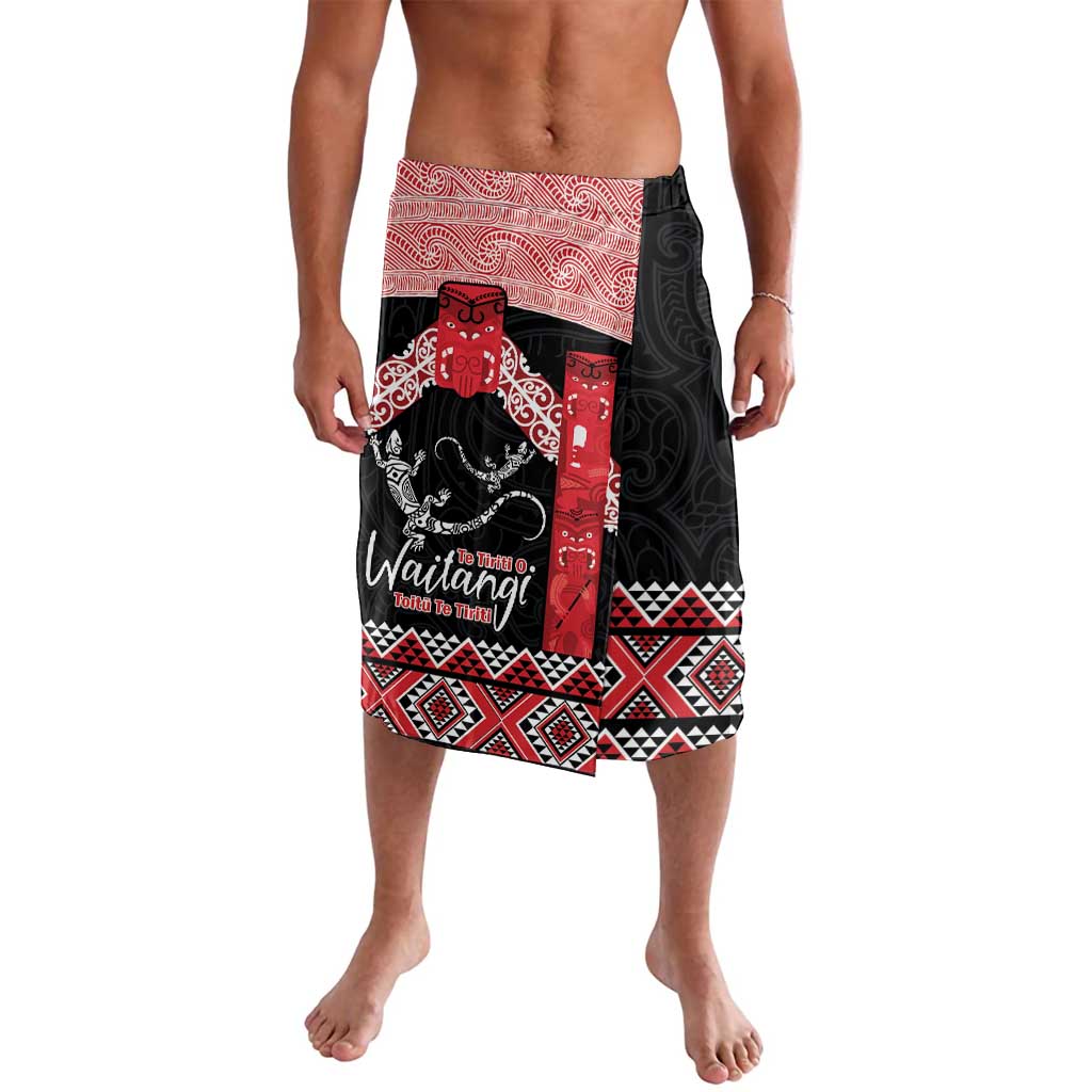 Toitu Te Tiriti O Waitangi Lavalava Maori Wharenui With Taniko Motifs LT14 Red - Polynesian Pride
