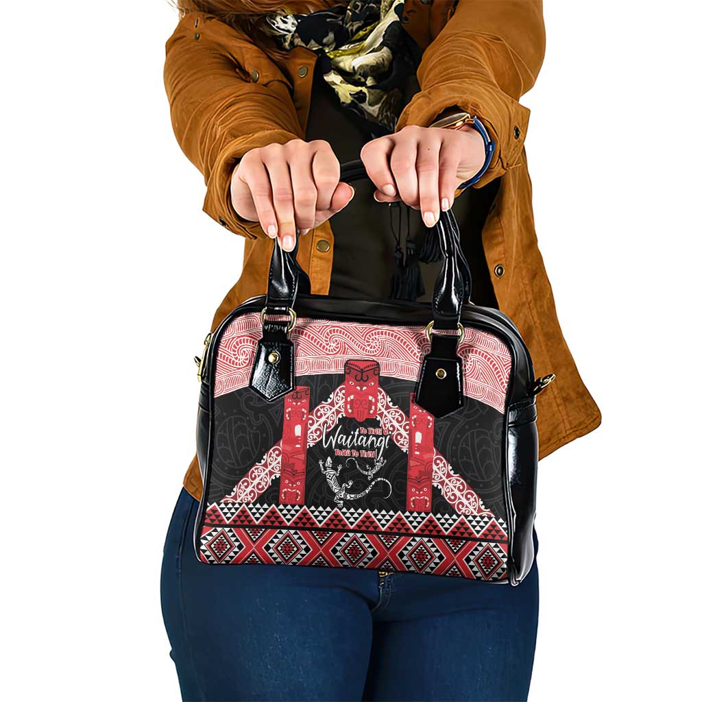 Toitu Te Tiriti O Waitangi Shoulder Handbag Maori Wharenui With Taniko Motifs LT14 One Size Red - Polynesian Pride