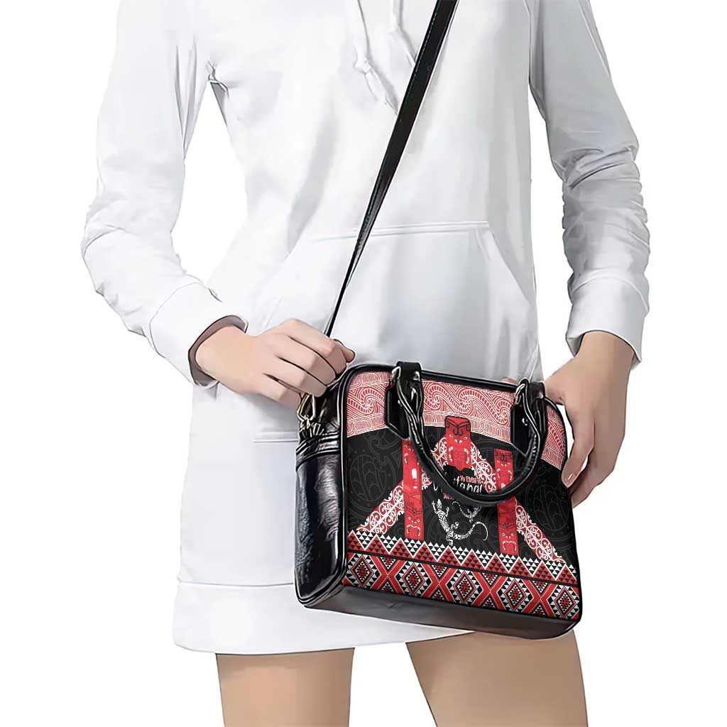 Toitu Te Tiriti O Waitangi Shoulder Handbag Maori Wharenui With Taniko Motifs LT14 - Polynesian Pride