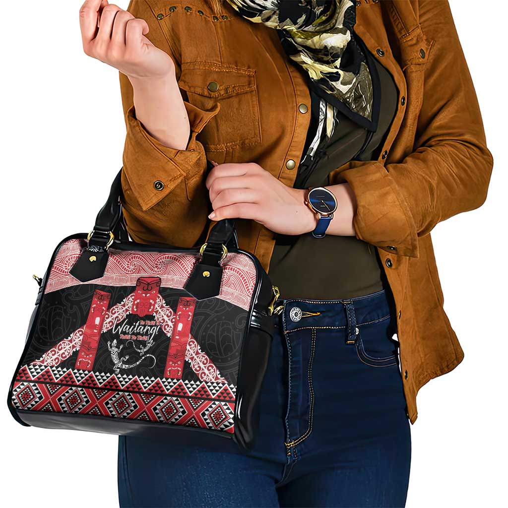 Toitu Te Tiriti O Waitangi Shoulder Handbag Maori Wharenui With Taniko Motifs LT14 - Polynesian Pride
