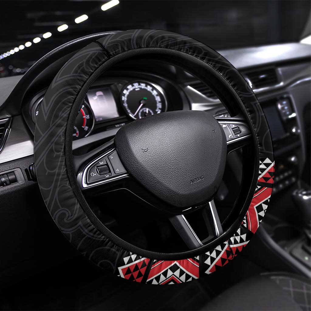 Toitu Te Tiriti O Waitangi Steering Wheel Cover Maori Wharenui With Taniko Motifs