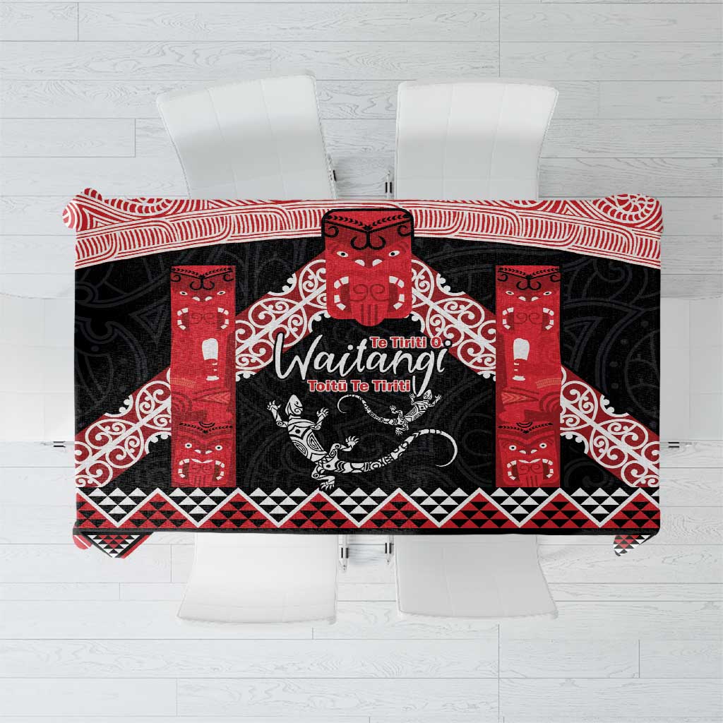 Toitu Te Tiriti O Waitangi Tablecloth Maori Wharenui With Taniko Motifs LT14 Red - Polynesian Pride