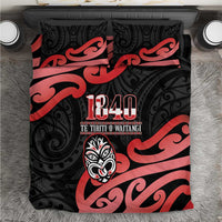 New Zealand 1840 Waitangi Day Bedding Set Aotearoa Haka Mask - Red Version LT14 Red - Polynesian Pride