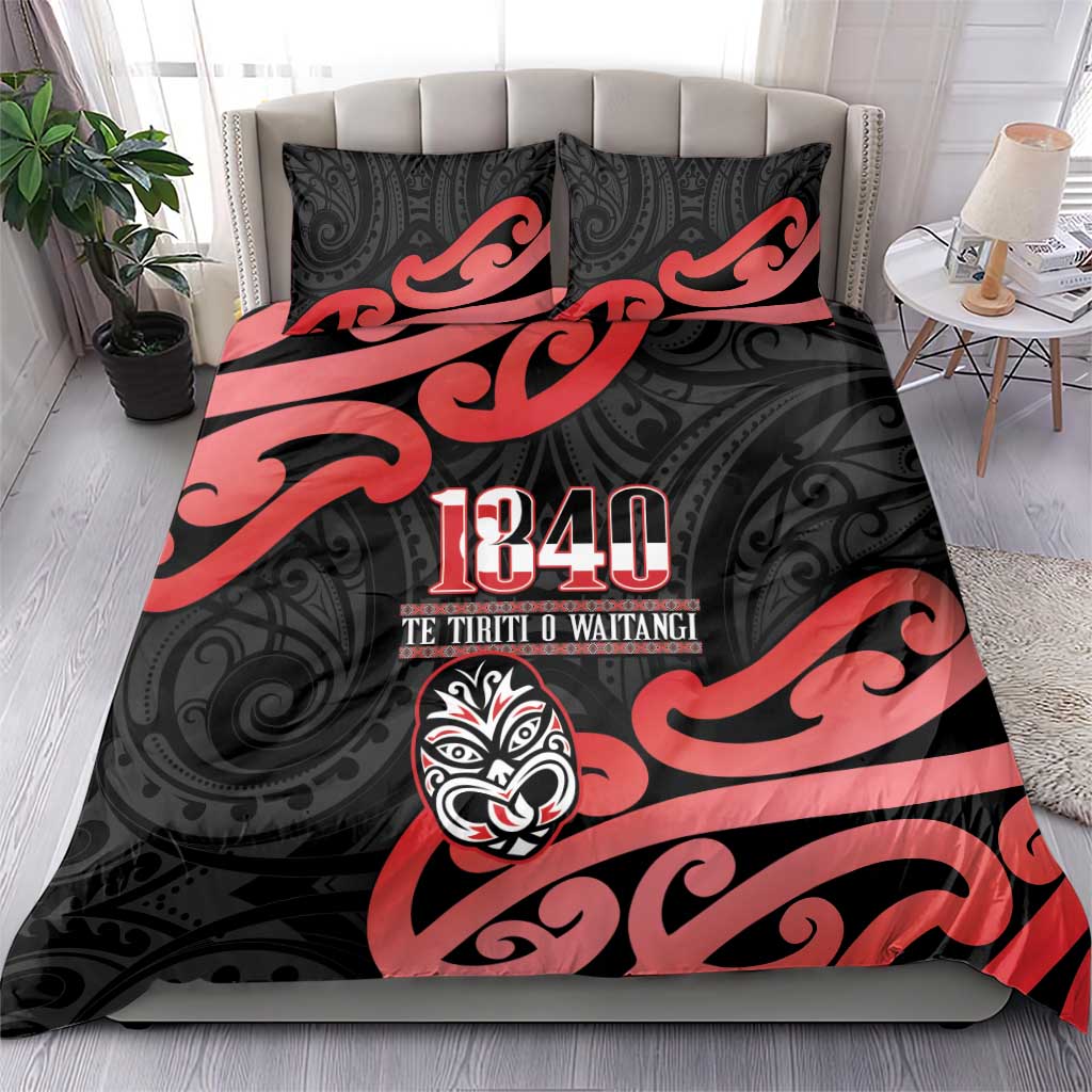 New Zealand 1840 Waitangi Day Bedding Set Aotearoa Haka Mask - Red Version LT14 - Polynesian Pride