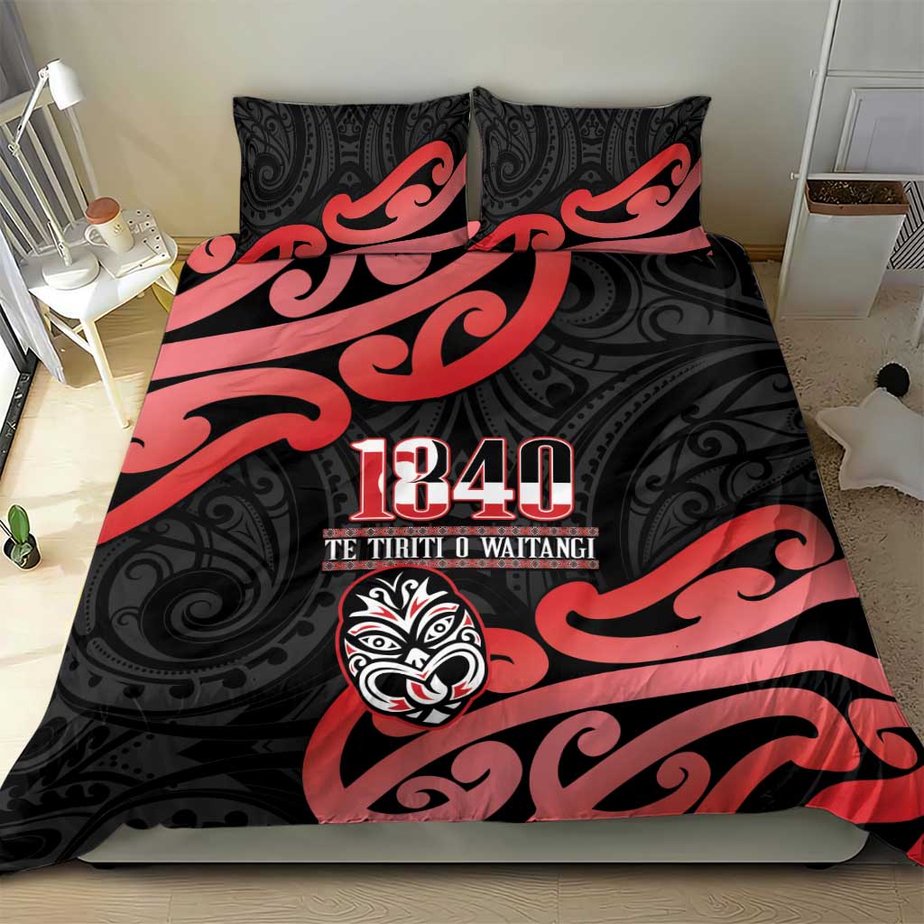 New Zealand 1840 Waitangi Day Bedding Set Aotearoa Haka Mask - Red Version LT14 - Polynesian Pride