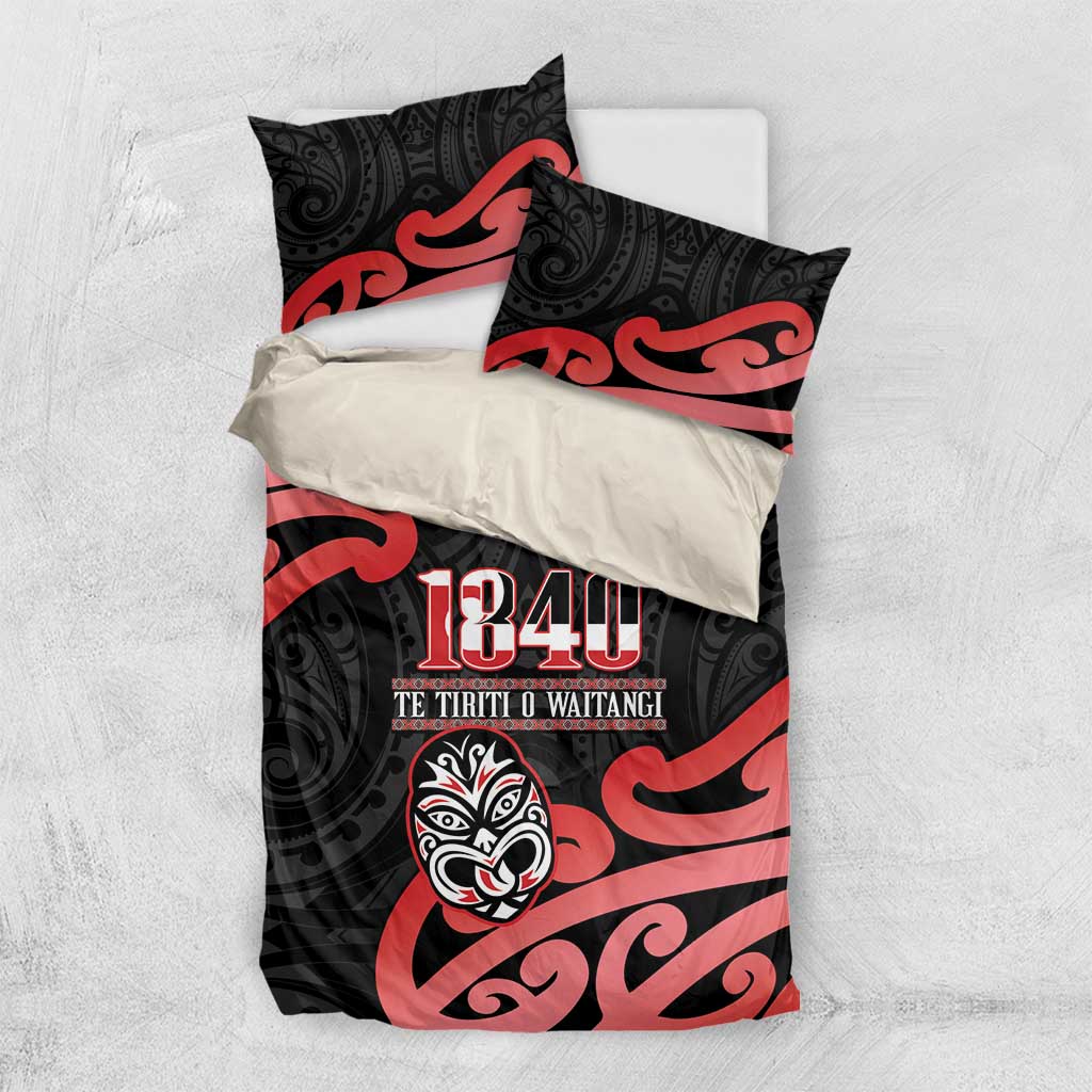 New Zealand 1840 Waitangi Day Bedding Set Aotearoa Haka Mask - Red Version LT14 US Twin 172cm x 218cm Red - Polynesian Pride
