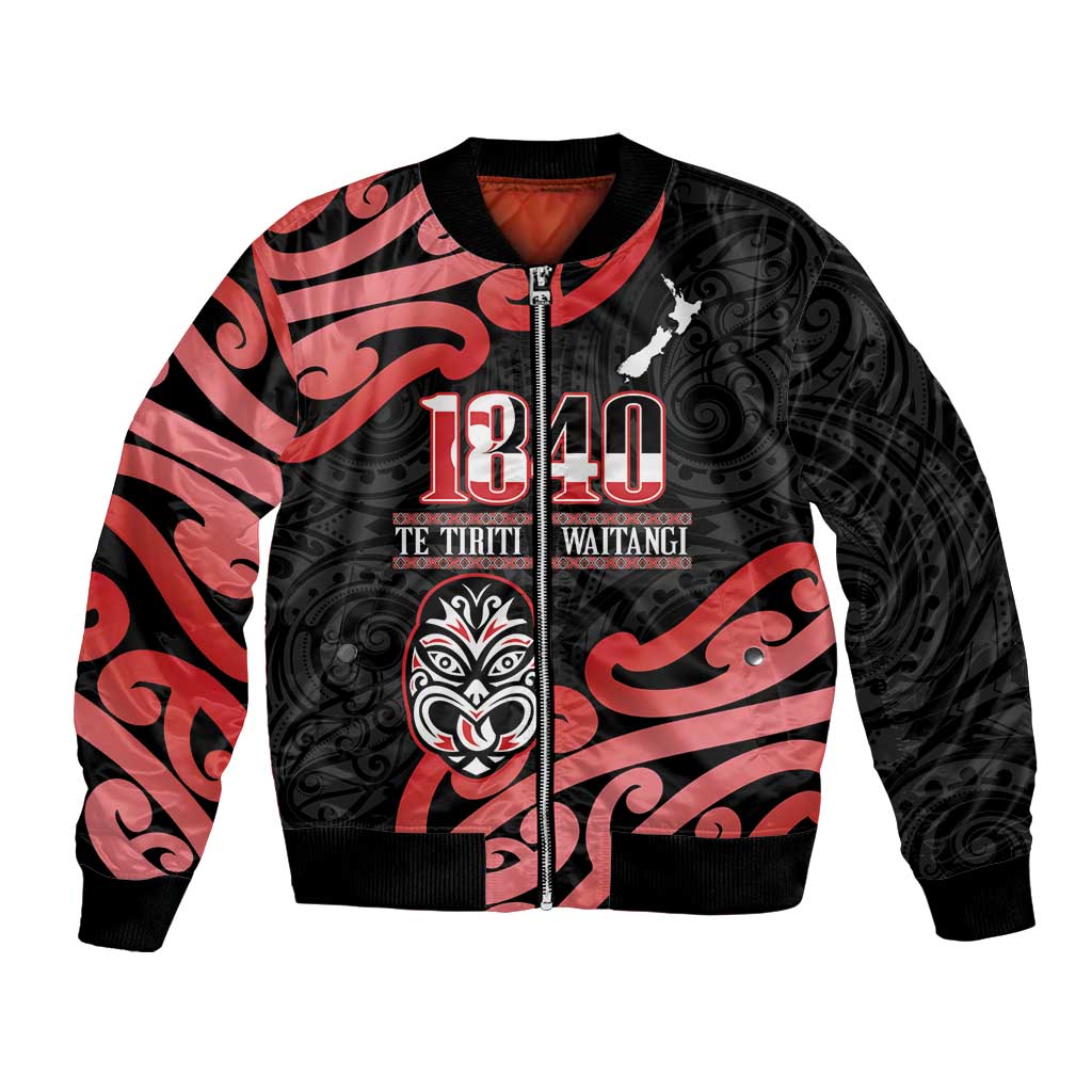 New Zealand 1840 Waitangi Day Bomber Jacket Aotearoa Haka Mask - Red Version LT14 Unisex Red - Polynesian Pride