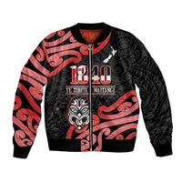 New Zealand 1840 Waitangi Day Bomber Jacket Aotearoa Haka Mask - Red Version LT14 Unisex Red - Polynesian Pride