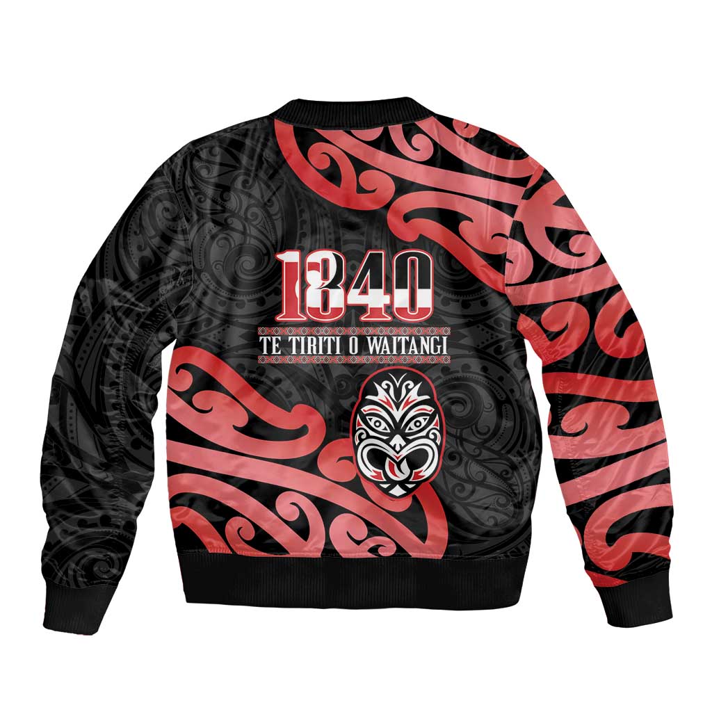 New Zealand 1840 Waitangi Day Bomber Jacket Aotearoa Haka Mask - Red Version LT14 - Polynesian Pride