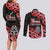 New Zealand 1840 Waitangi Day Couples Matching Long Sleeve Bodycon Dress and Long Sleeve Button Shirt Aotearoa Haka Mask - Red Version