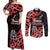 New Zealand 1840 Waitangi Day Couples Matching Off Shoulder Maxi Dress and Long Sleeve Button Shirt Aotearoa Haka Mask - Red Version