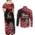 New Zealand 1840 Waitangi Day Couples Matching Off Shoulder Maxi Dress and Long Sleeve Button Shirt Aotearoa Haka Mask - Red Version