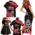 New Zealand 1840 Waitangi Day Family Matching Short Sleeve Bodycon Dress and Hawaiian Shirt Aotearoa Haka Mask - Red Version