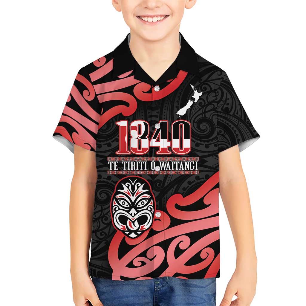 New Zealand 1840 Waitangi Day Kid Hawaiian Shirt Aotearoa Haka Mask - Red Version LT14 Kid Red - Polynesian Pride