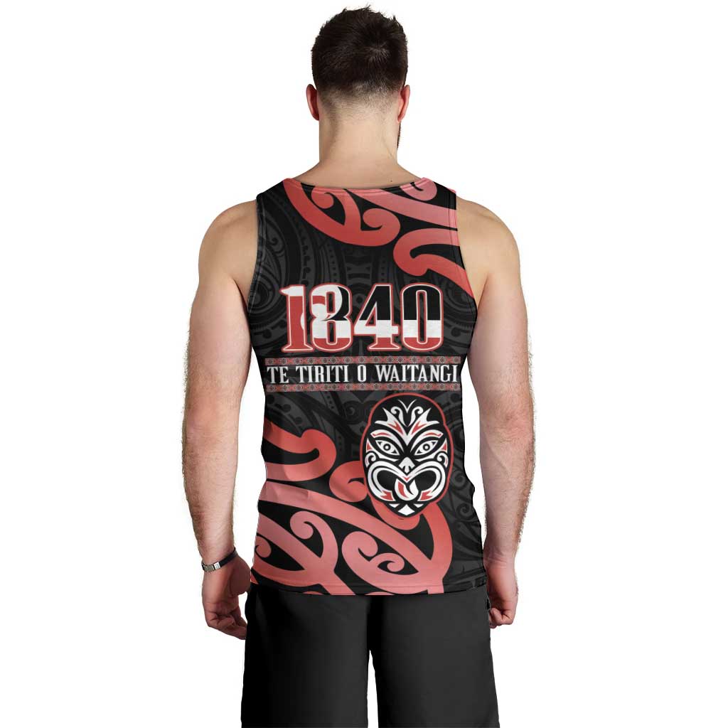 New Zealand 1840 Waitangi Day Men Tank Top Aotearoa Haka Mask - Red Version LT14 - Polynesian Pride