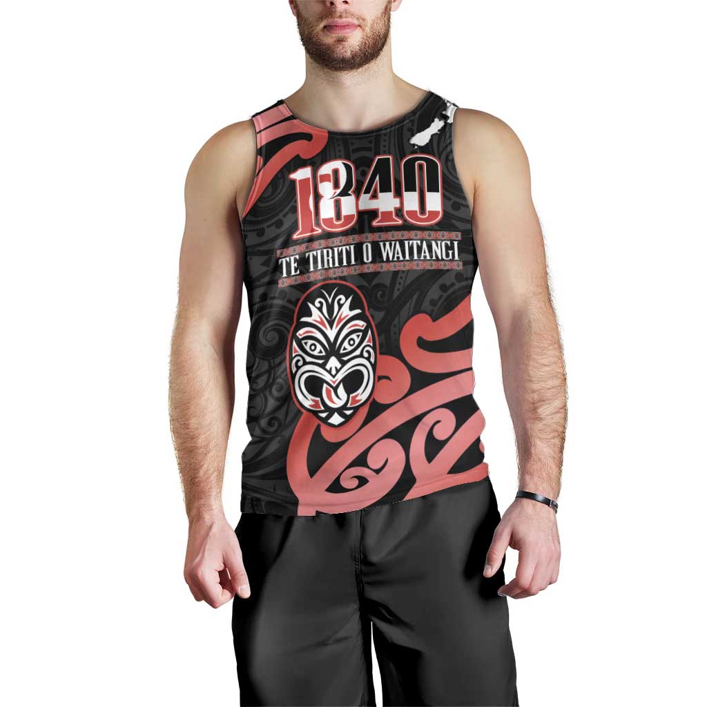 New Zealand 1840 Waitangi Day Men Tank Top Aotearoa Haka Mask - Red Version LT14 - Polynesian Pride