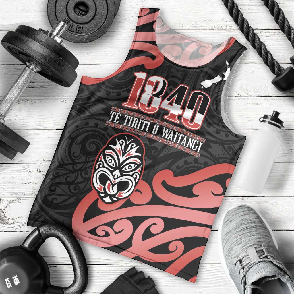 New Zealand 1840 Waitangi Day Men Tank Top Aotearoa Haka Mask - Red Version LT14 - Polynesian Pride