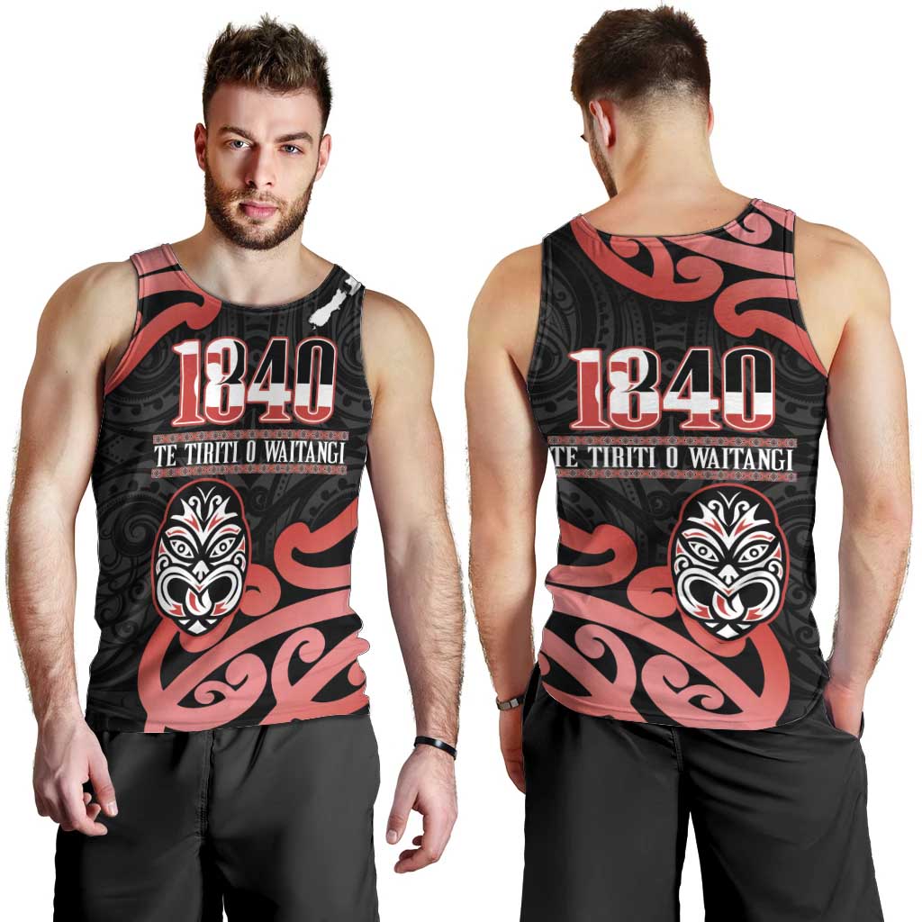 New Zealand 1840 Waitangi Day Men Tank Top Aotearoa Haka Mask - Red Version LT14 - Polynesian Pride