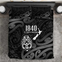 New Zealand 1840 Waitangi Day Bedding Set Aotearoa Haka Mask - Black Version LT14 Black - Polynesian Pride