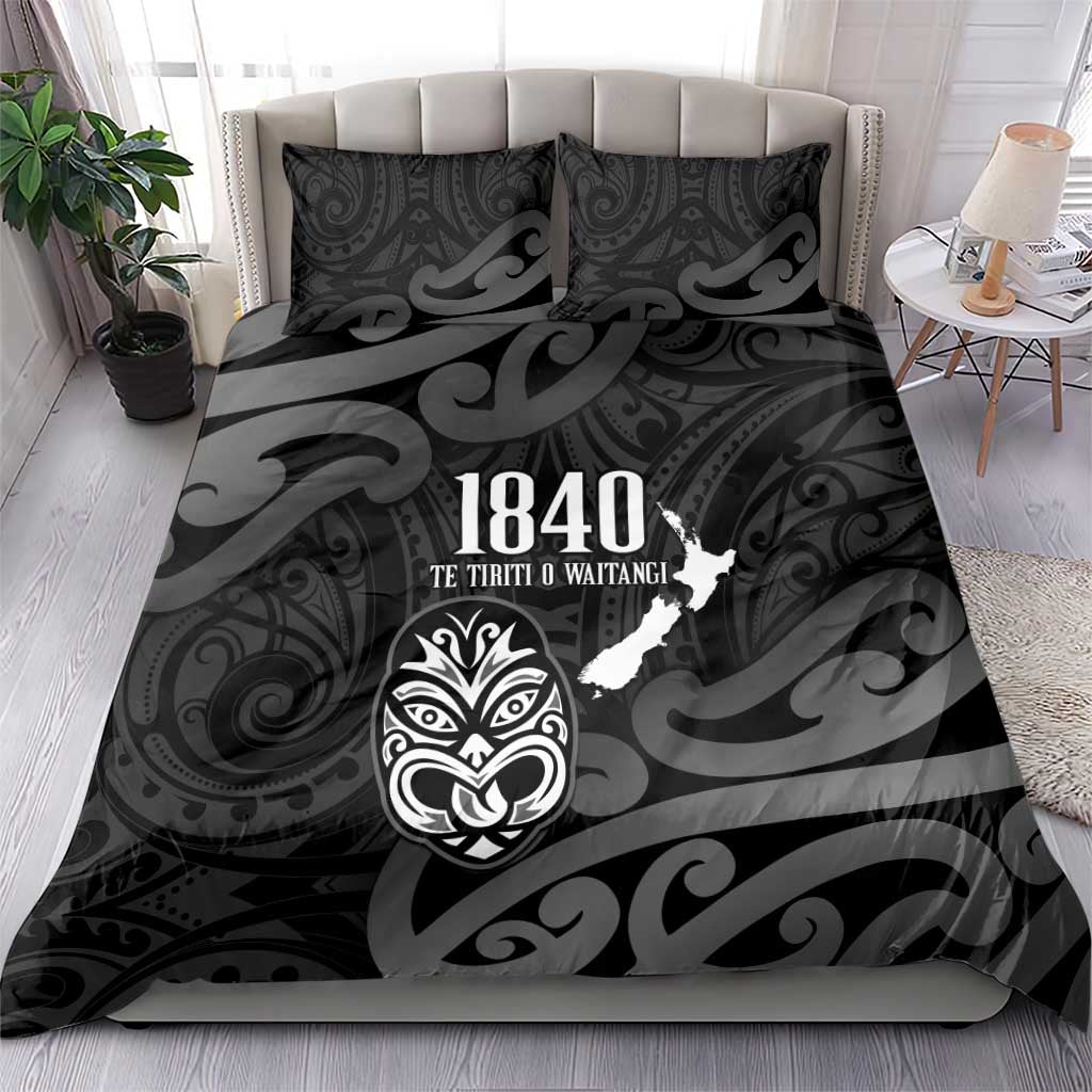 New Zealand 1840 Waitangi Day Bedding Set Aotearoa Haka Mask - Black Version LT14 - Polynesian Pride