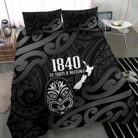 New Zealand 1840 Waitangi Day Bedding Set Aotearoa Haka Mask - Black Version LT14 - Polynesian Pride