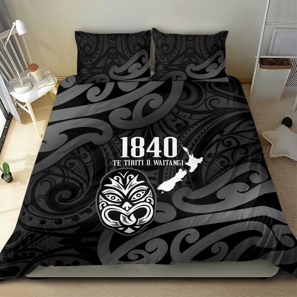 New Zealand 1840 Waitangi Day Bedding Set Aotearoa Haka Mask - Black Version LT14 - Polynesian Pride