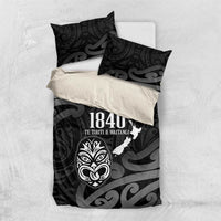 New Zealand 1840 Waitangi Day Bedding Set Aotearoa Haka Mask - Black Version LT14 US Twin 172cm x 218cm Black - Polynesian Pride