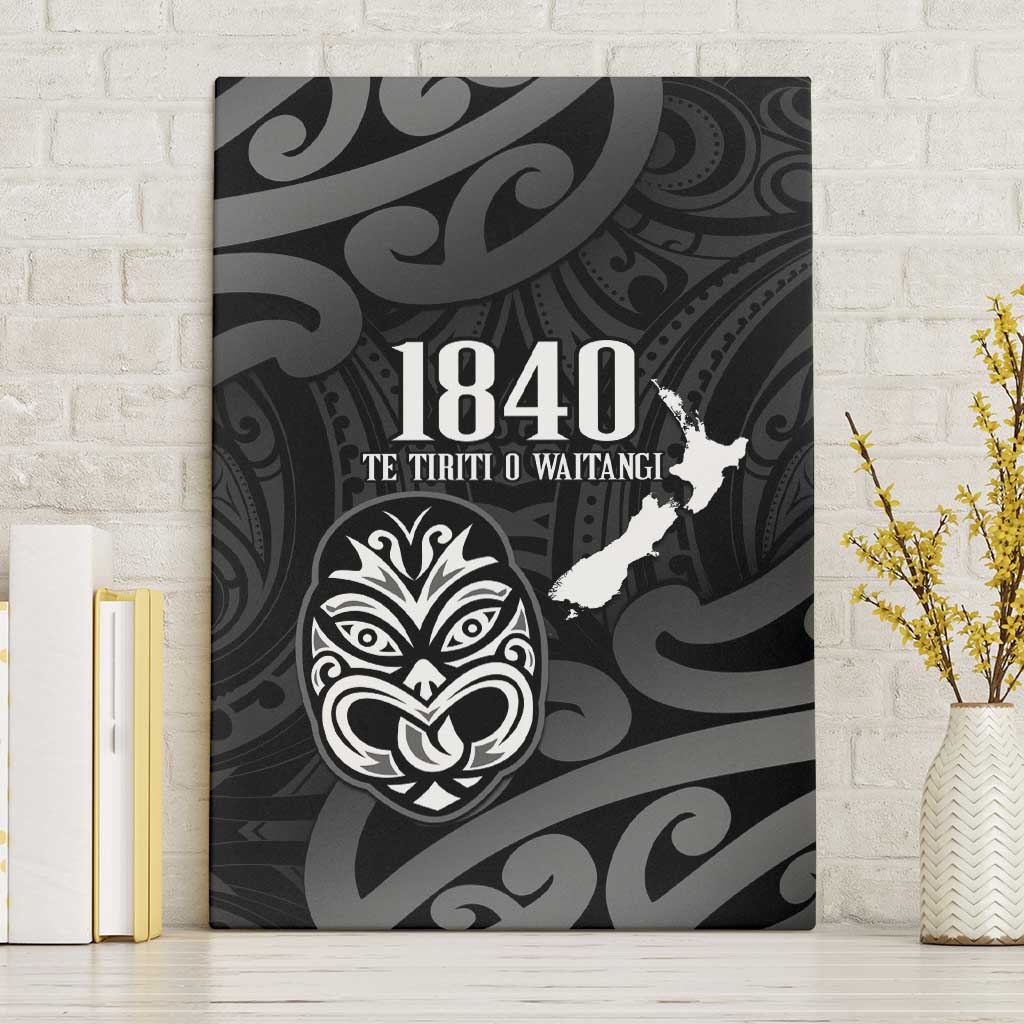 New Zealand 1840 Waitangi Day Canvas Wall Art Aotearoa Haka Mask - Black Version