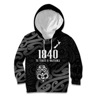 New Zealand 1840 Waitangi Day Kid Hoodie Aotearoa Haka Mask - Black Version LT14 Hoodie Black - Polynesian Pride