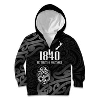 New Zealand 1840 Waitangi Day Kid Hoodie Aotearoa Haka Mask - Black Version LT14 Zip Hoodie Black - Polynesian Pride