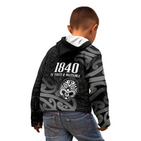 New Zealand 1840 Waitangi Day Kid Hoodie Aotearoa Haka Mask - Black Version LT14 - Polynesian Pride