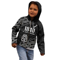 New Zealand 1840 Waitangi Day Kid Hoodie Aotearoa Haka Mask - Black Version LT14 - Polynesian Pride