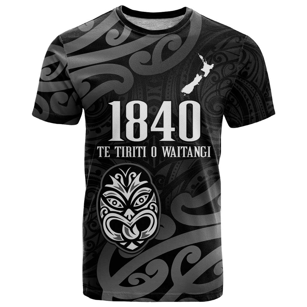 New Zealand 1840 Waitangi Day T Shirt Aotearoa Haka Mask - Black Version LT14 Black - Polynesian Pride