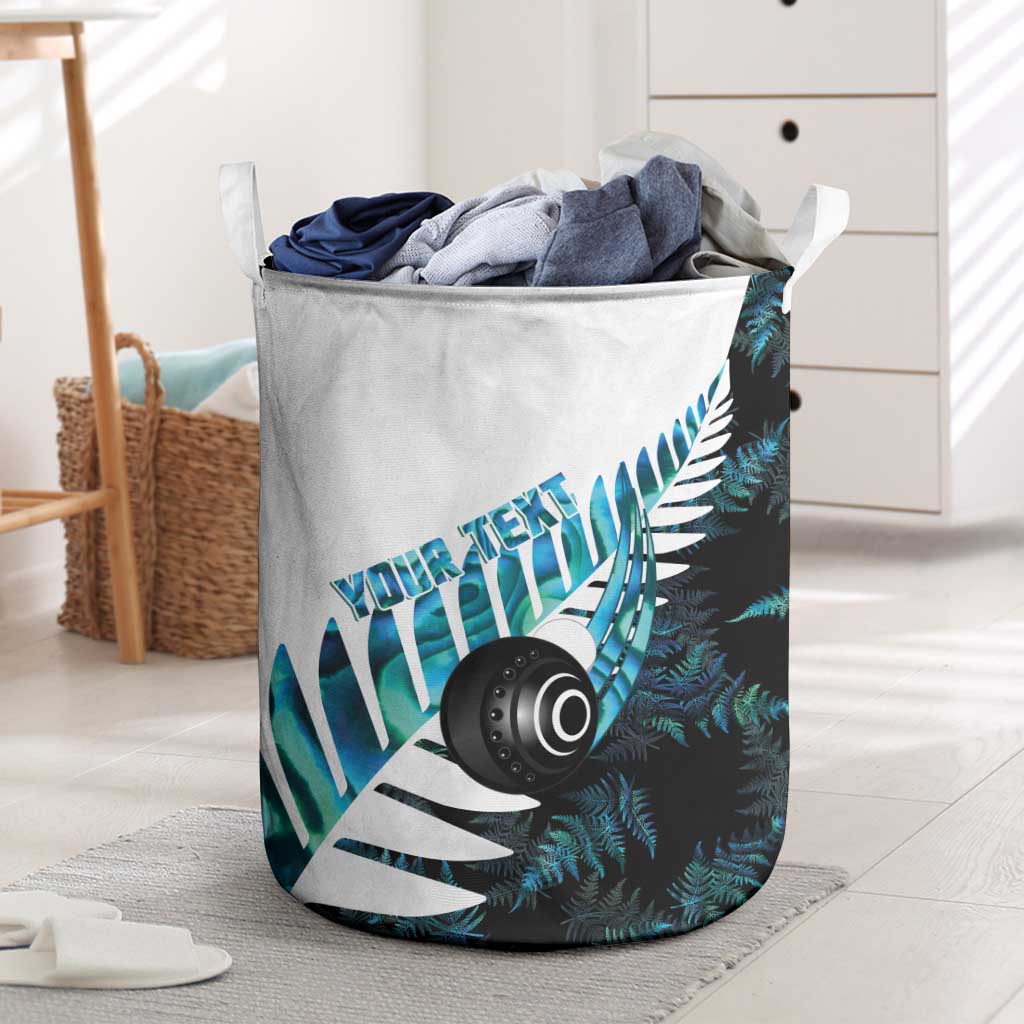 New Zealand Lawn Bowls Custom Laundry Basket Aotearoa Silver Fern Paua Shell LT14 Black - Polynesian Pride