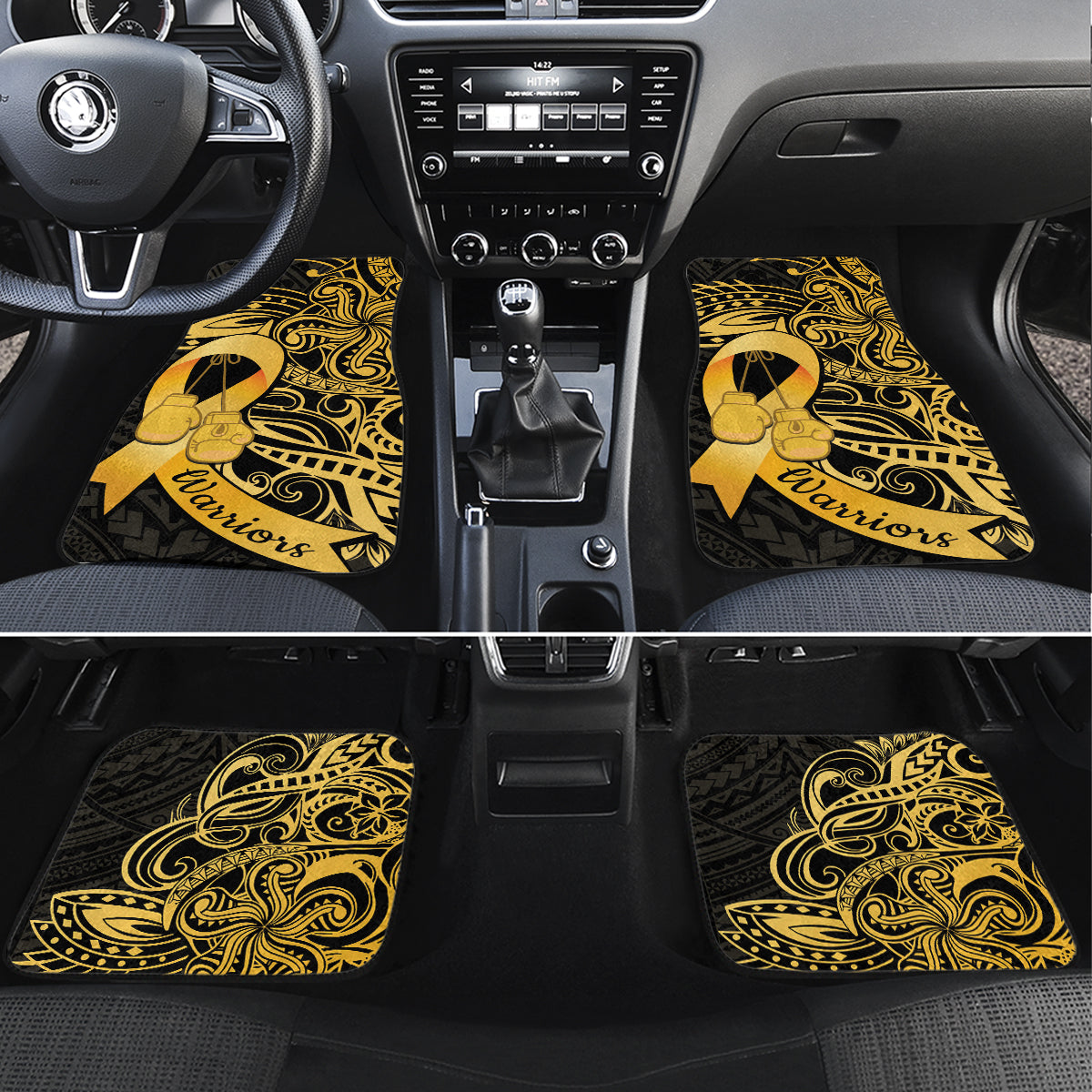 Polynesia Bone Cancer Awareness Car Mats Fight Warriors LT14 Set 4pcs Black - Polynesian Pride