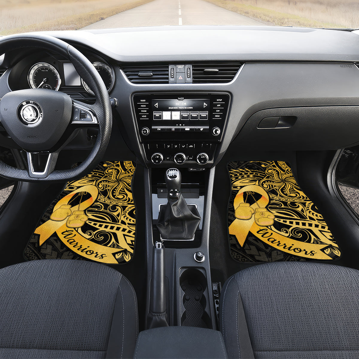 Polynesia Bone Cancer Awareness Car Mats Fight Warriors LT14 Set 2pcs - Front Black - Polynesian Pride