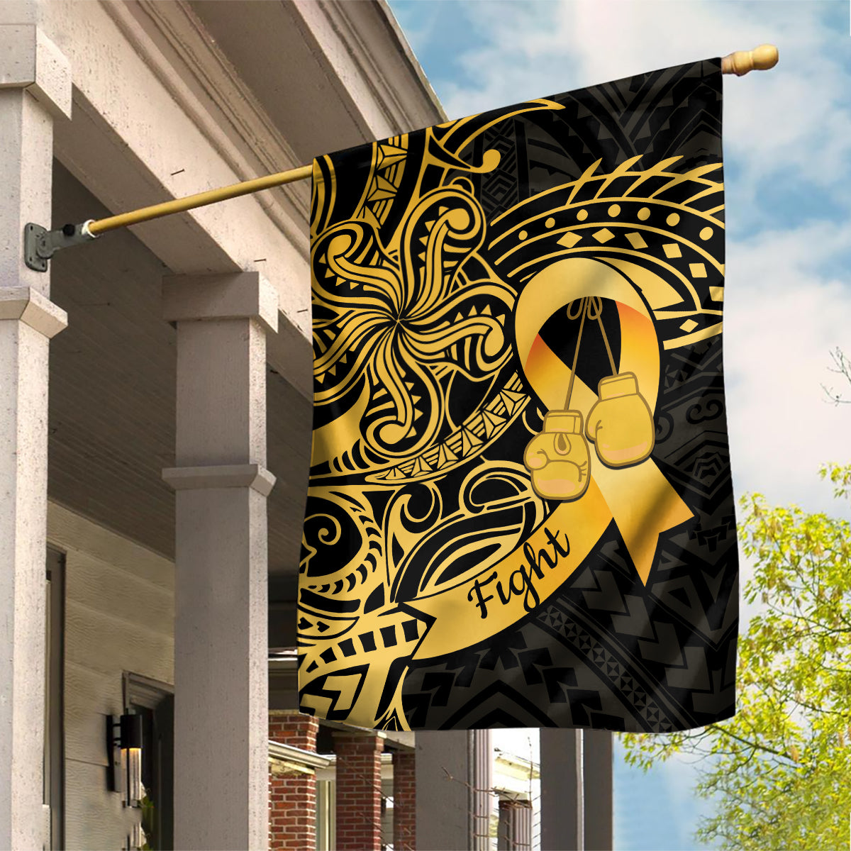 Polynesia Bone Cancer Awareness Garden Flag Fight Warriors LT14 House Flag Black - Polynesian Pride