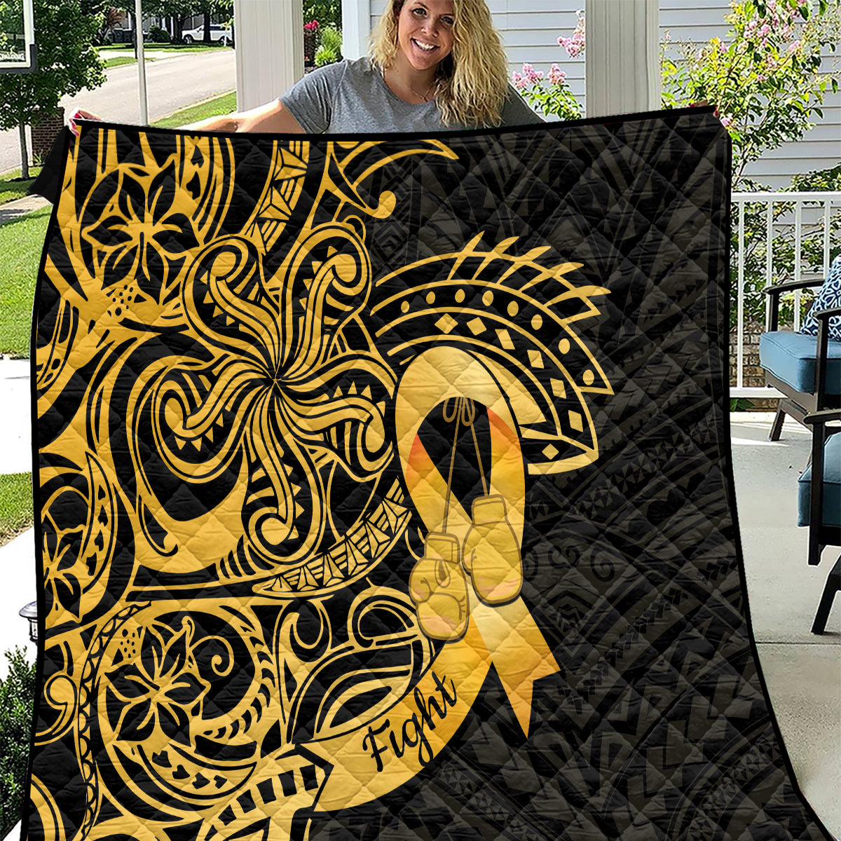 Polynesia Bone Cancer Awareness Quilt Fight Warriors LT14 Black - Polynesian Pride