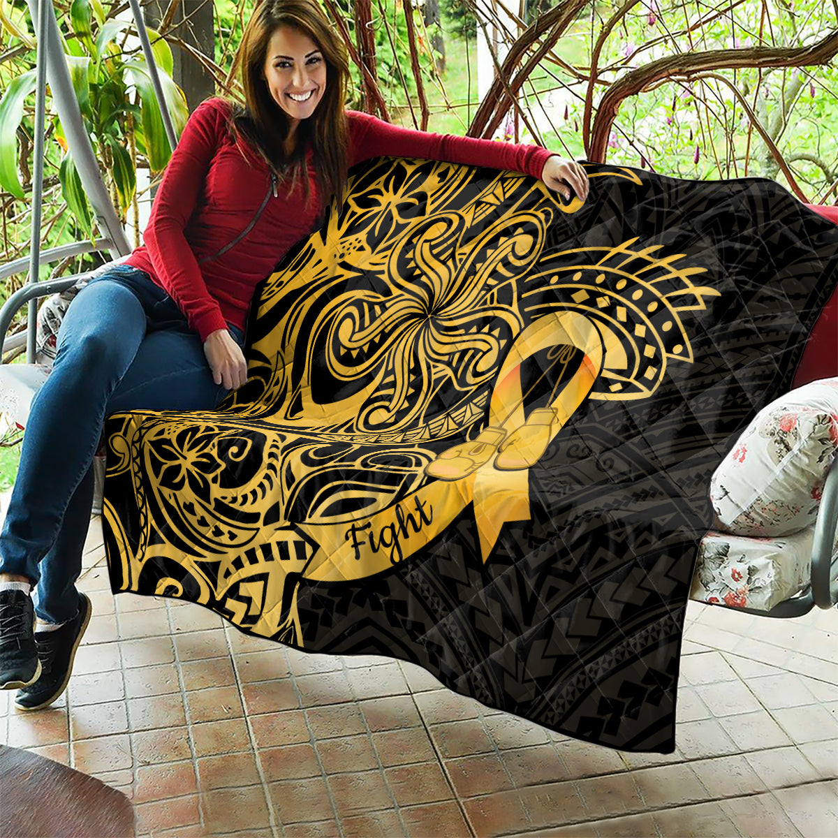 Polynesia Bone Cancer Awareness Quilt Fight Warriors LT14 - Polynesian Pride