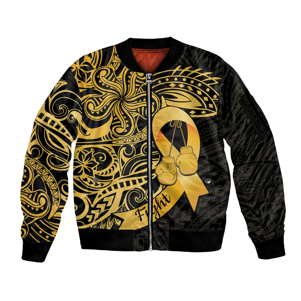 Polynesia Bone Cancer Awareness Sleeve Zip Bomber Jacket Fight Warriors LT14 Unisex Black - Polynesian Pride