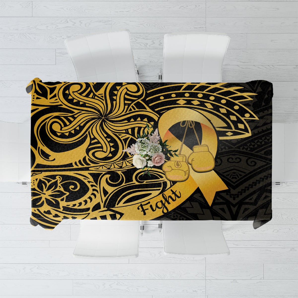 Polynesia Bone Cancer Awareness Tablecloth Fight Warriors LT14 Black - Polynesian Pride