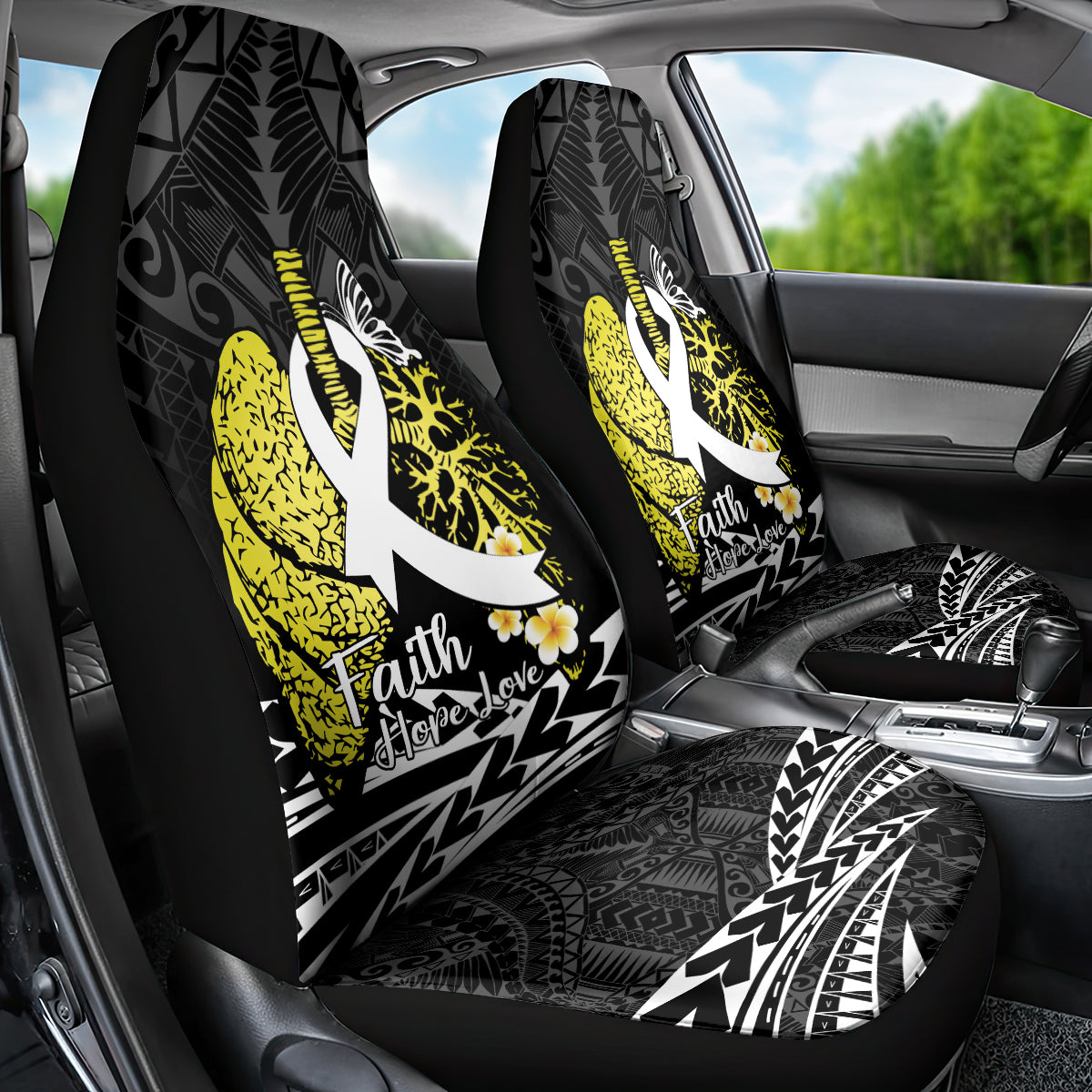 Polynesia World Lung Cancer Day Car Seat Cover Faith Hope Love LT14 - Polynesian Pride