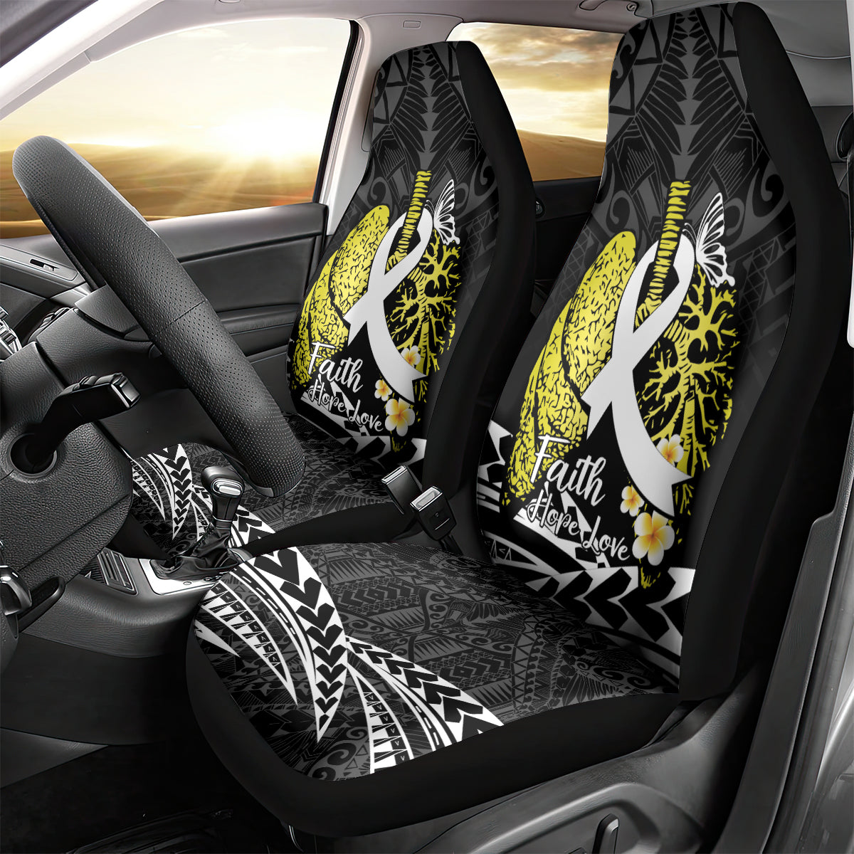 Polynesia World Lung Cancer Day Car Seat Cover Faith Hope Love LT14 - Polynesian Pride
