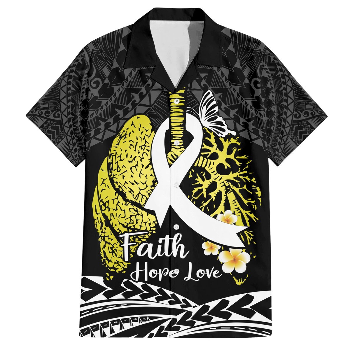 Personalised Polynesia World Lung Cancer Day Hawaiian Shirt Faith Hope Love LT14 Black - Polynesian Pride