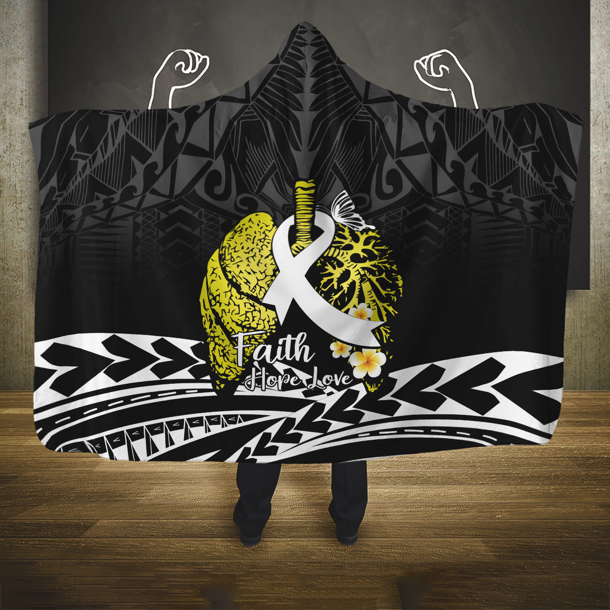 Polynesia World Lung Cancer Day Hooded Blanket Faith Hope Love LT14 One Size Black - Polynesian Pride