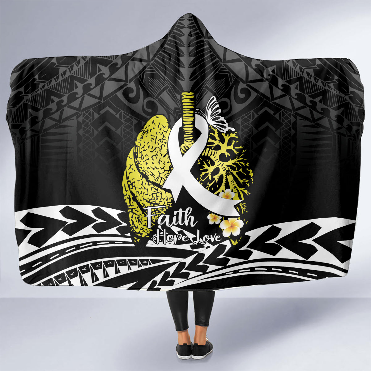 Polynesia World Lung Cancer Day Hooded Blanket Faith Hope Love LT14 - Polynesian Pride