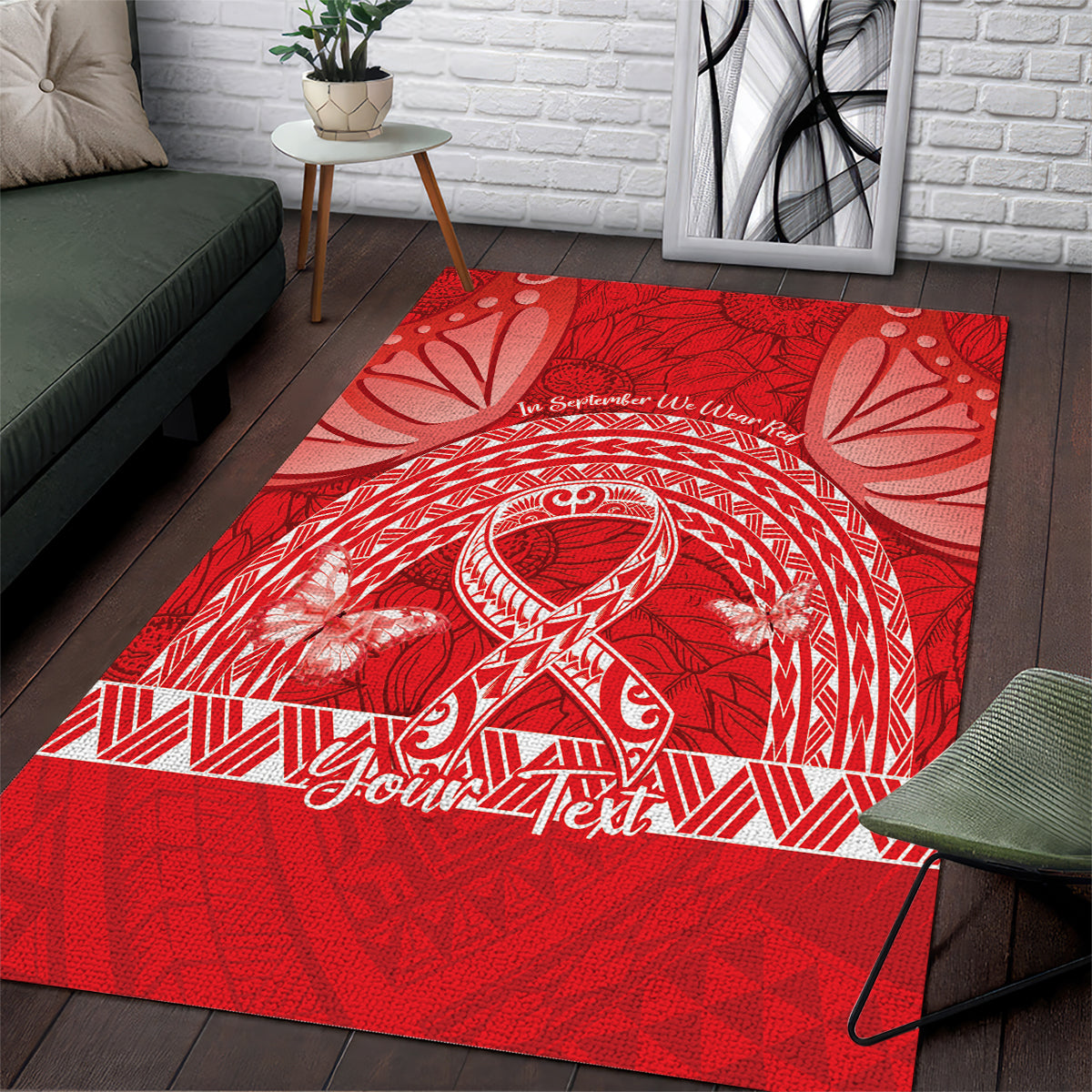 Personalised In September We Wear Red Area Rug Polynesia Blood Cancer Awareness LT14 Red - Polynesian Pride