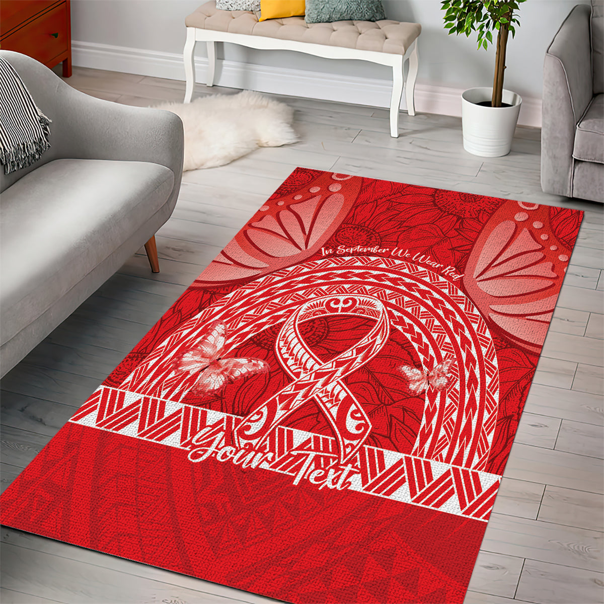 Personalised In September We Wear Red Area Rug Polynesia Blood Cancer Awareness LT14 - Polynesian Pride