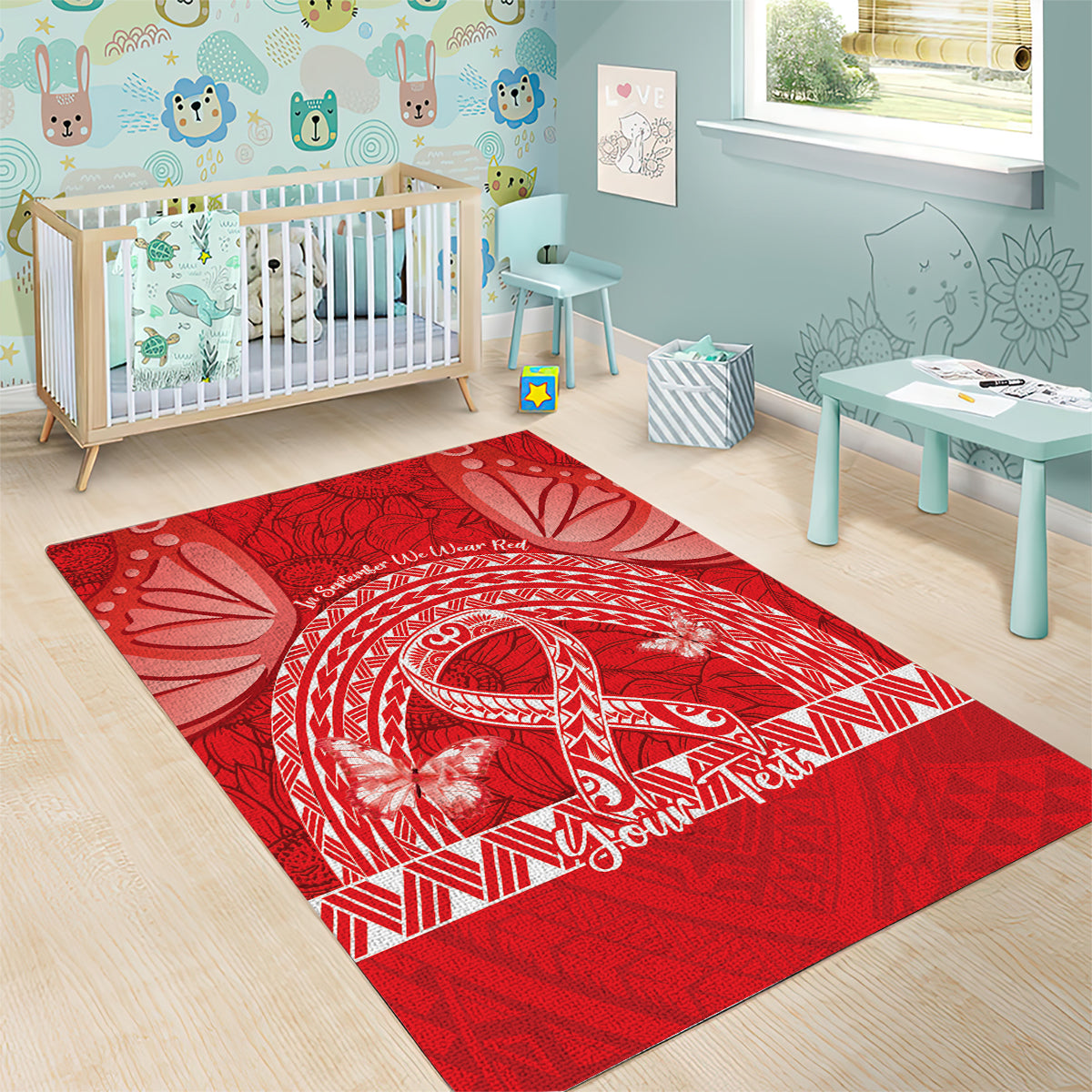 Personalised In September We Wear Red Area Rug Polynesia Blood Cancer Awareness LT14 - Polynesian Pride