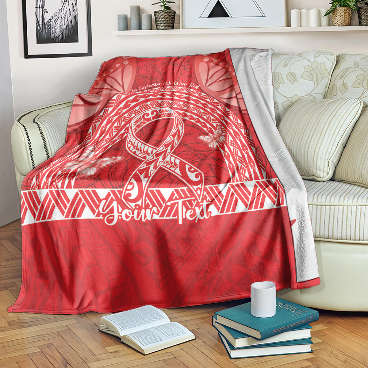 Personalised In September We Wear Red Blanket Polynesia Blood Cancer Awareness LT14 Red - Polynesian Pride
